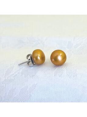 HONORA Pearl Earrings Sterling Silver Copper Stud Classic Freshwater Cultured